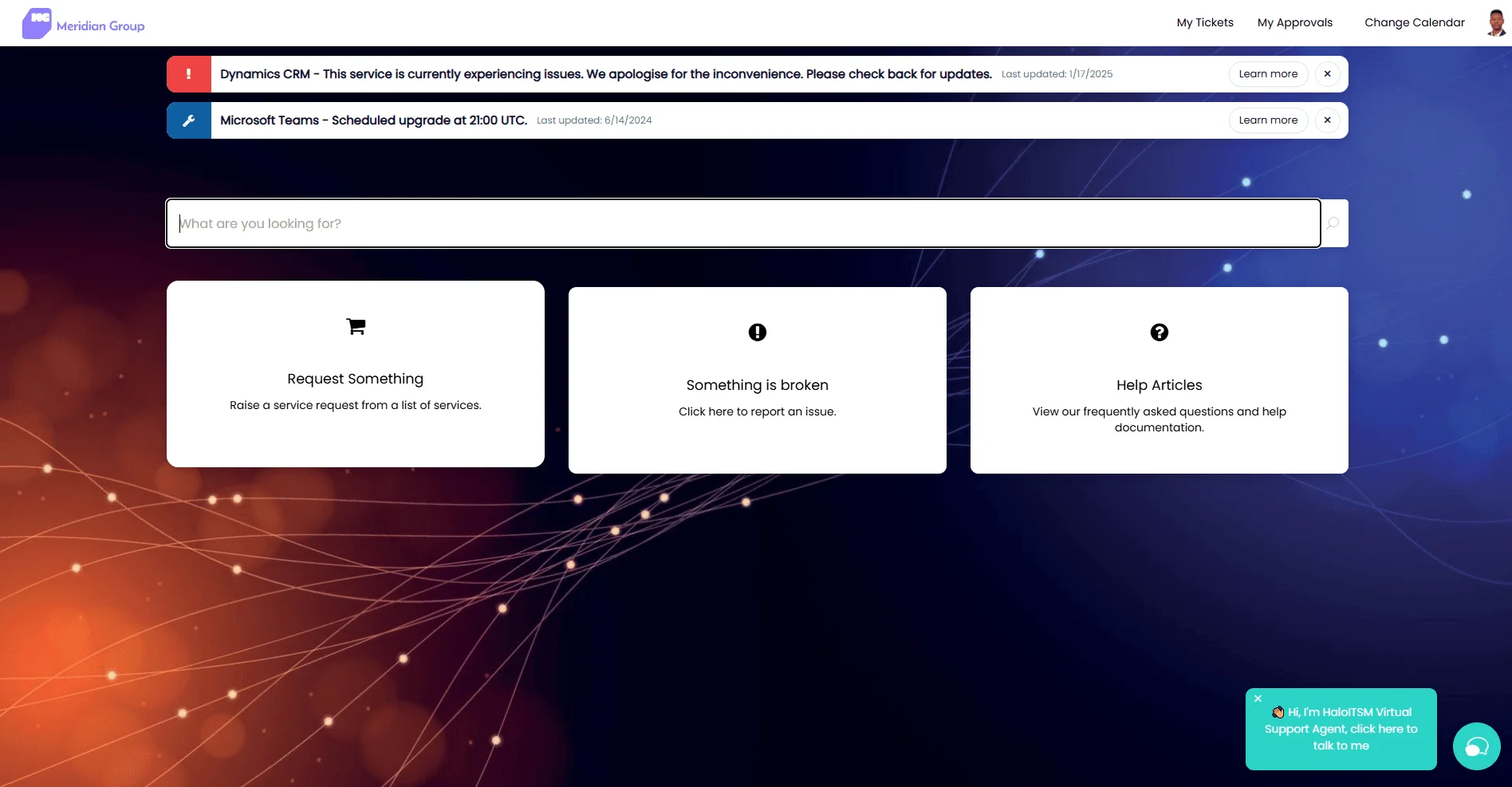 HaloITSM service portal screenshot