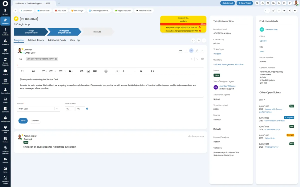 HaloITSM platform screenshot